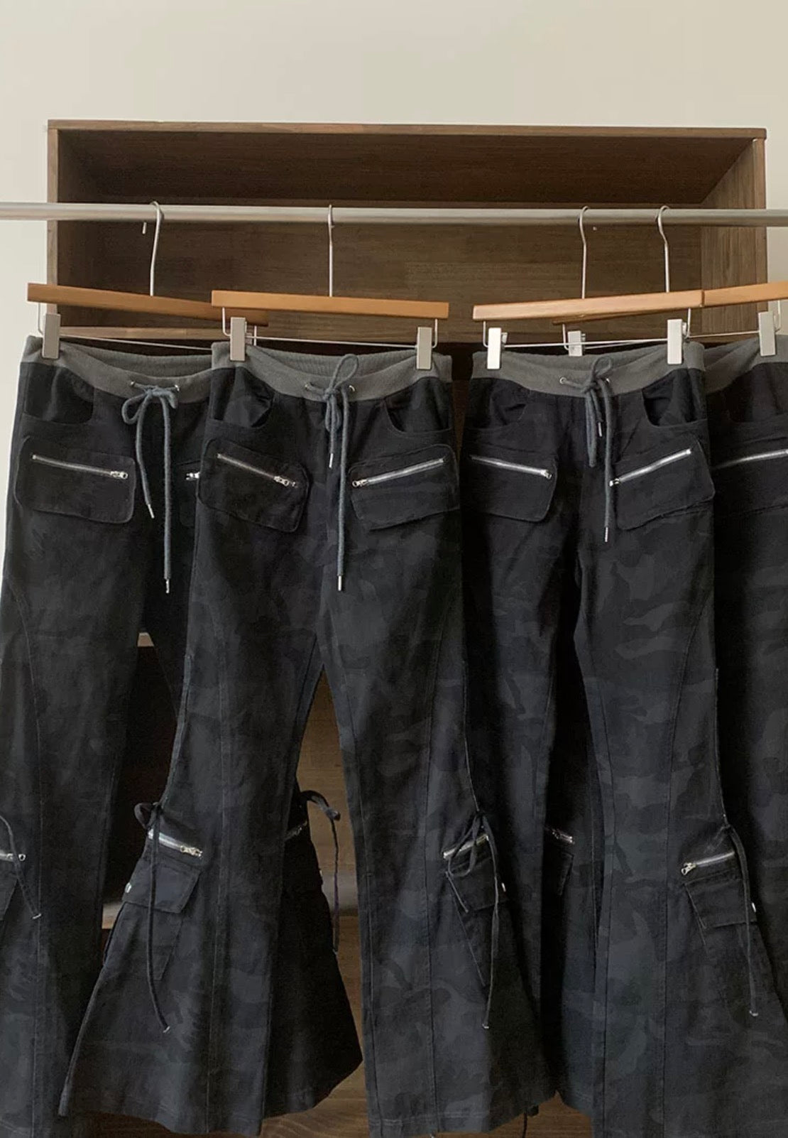 Black Camo Flare Cargo Pants