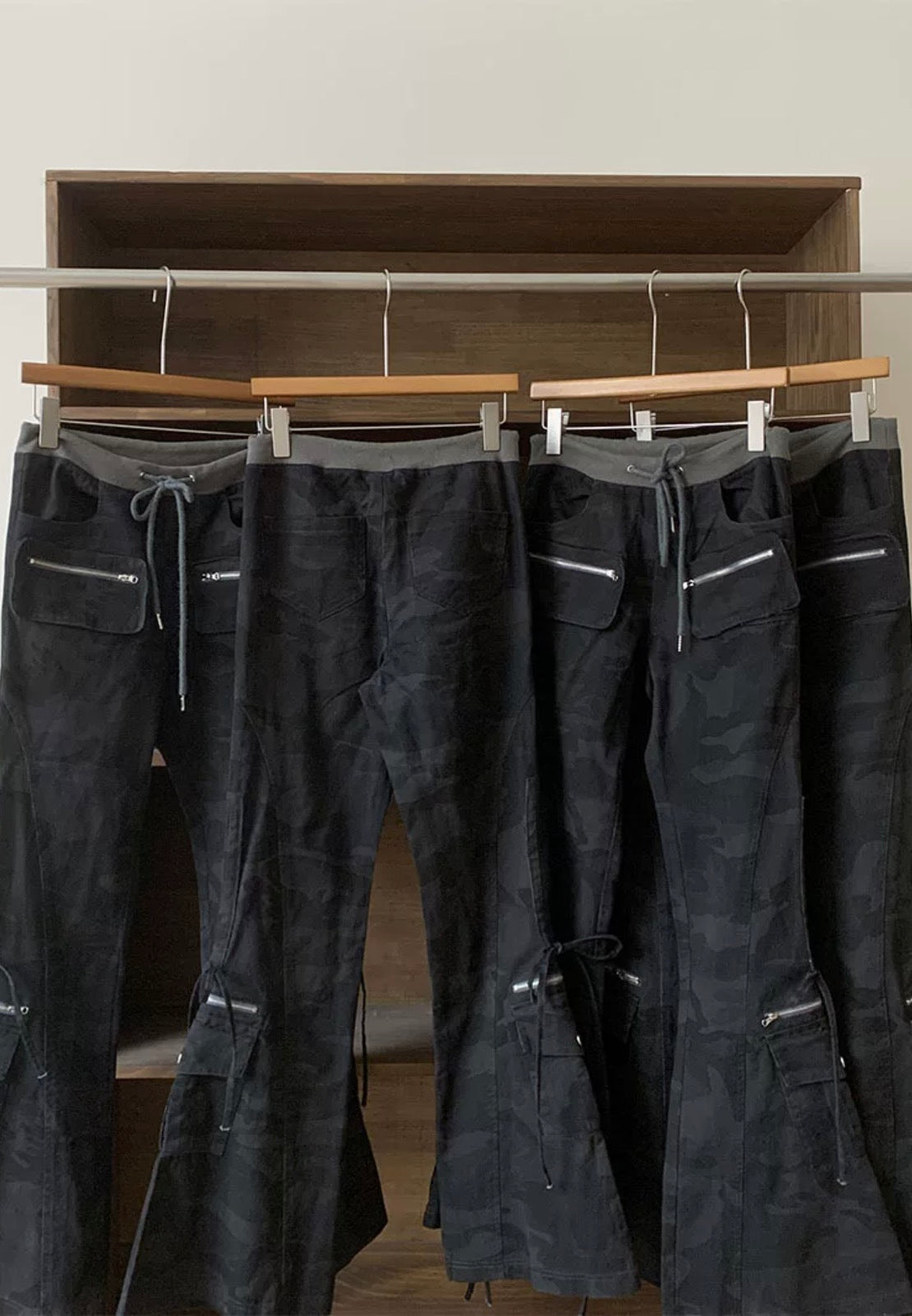 Black Camo Flare Cargo Pants