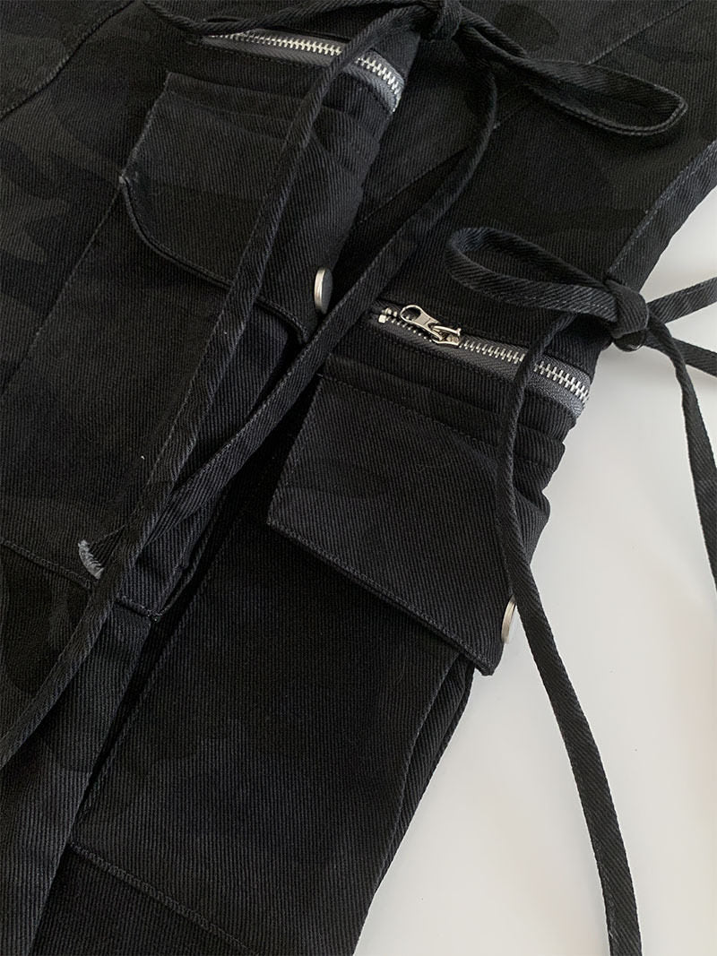 Black Camo Flare Cargo Pants
