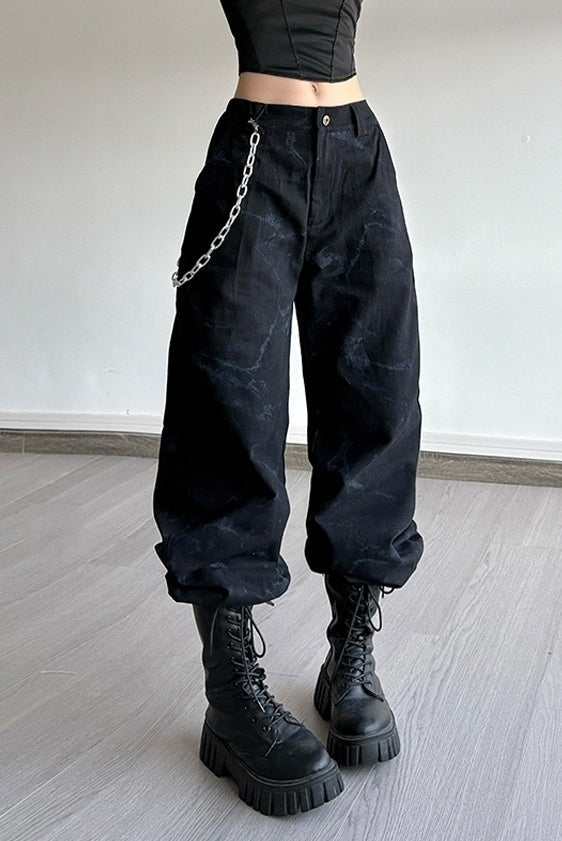 Black Cargo Pants With Chain