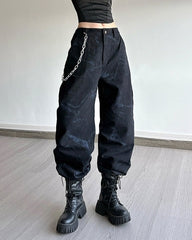 Black Cargo Pants With Chain