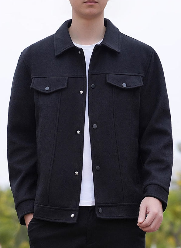Black Casual Button Down Collared Jacket