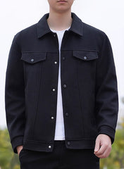 Black Casual Button Down Collared Jacket