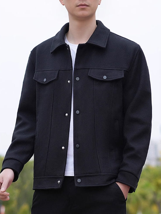 Black Casual Button Down Collared Jacket