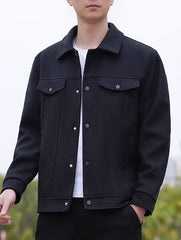 Black Casual Button Down Collared Jacket