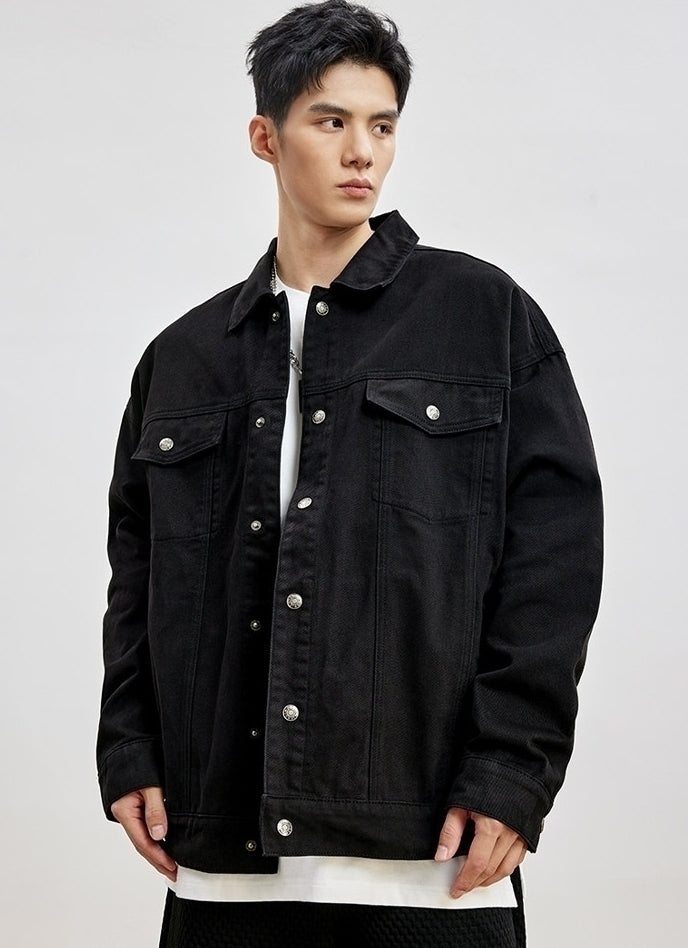 Black Casual Buttoned Jacket