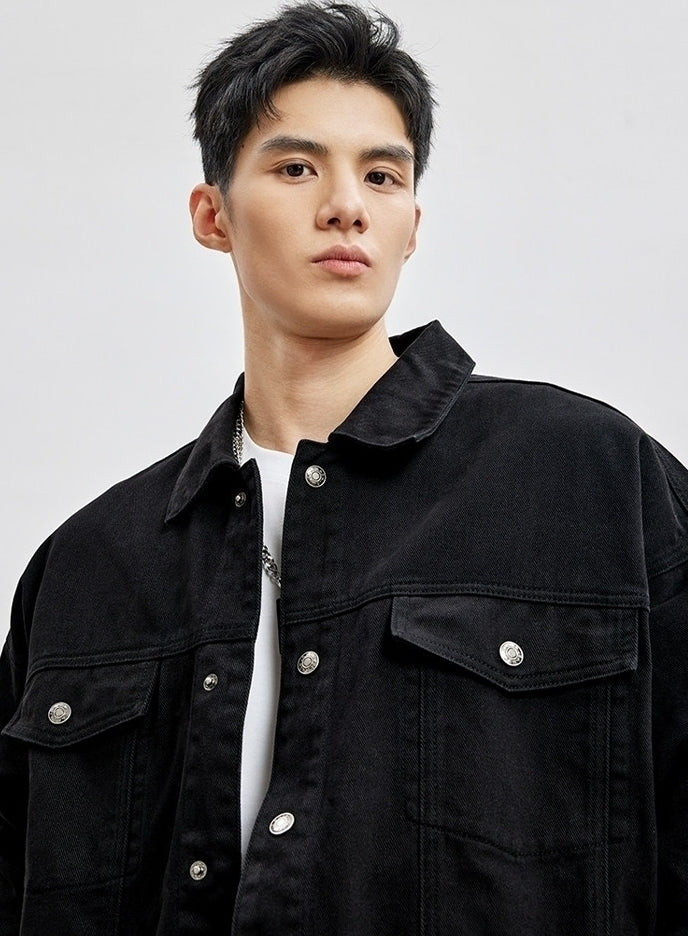 Black Casual Buttoned Jacket