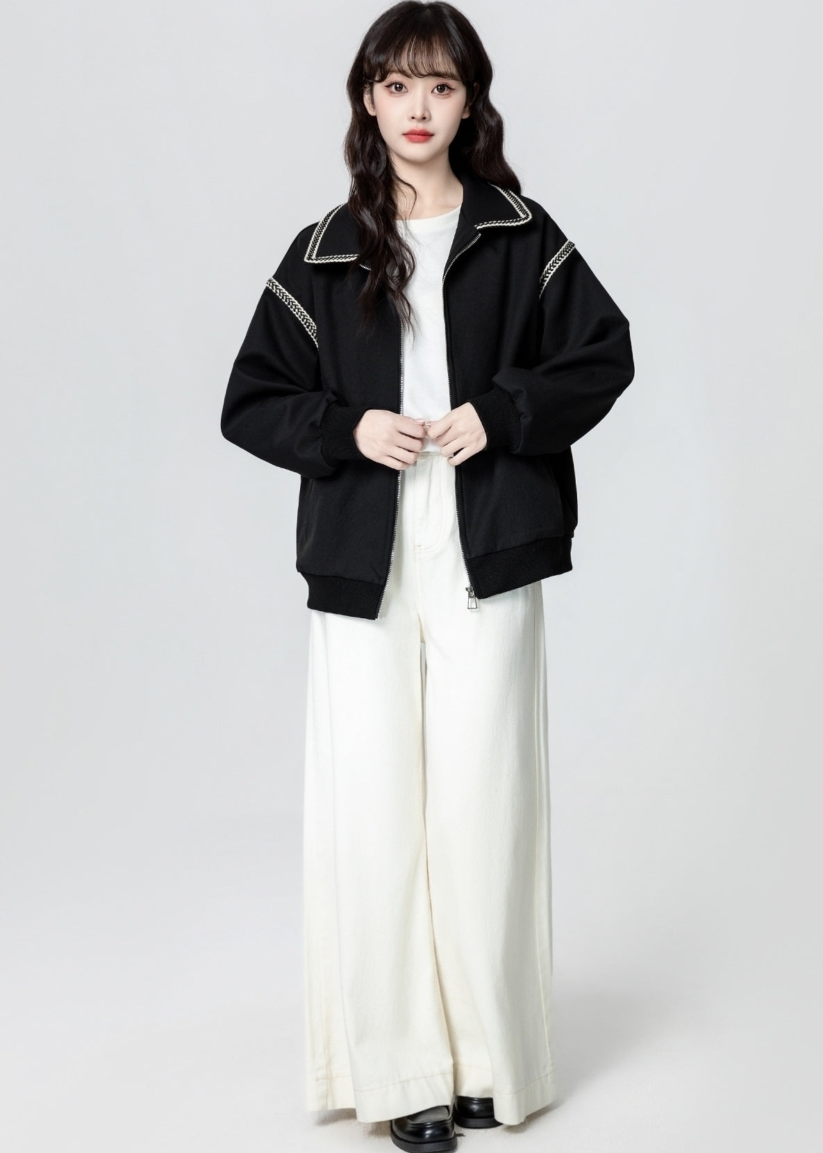 Black Casual Zip Up Baseball Jacket