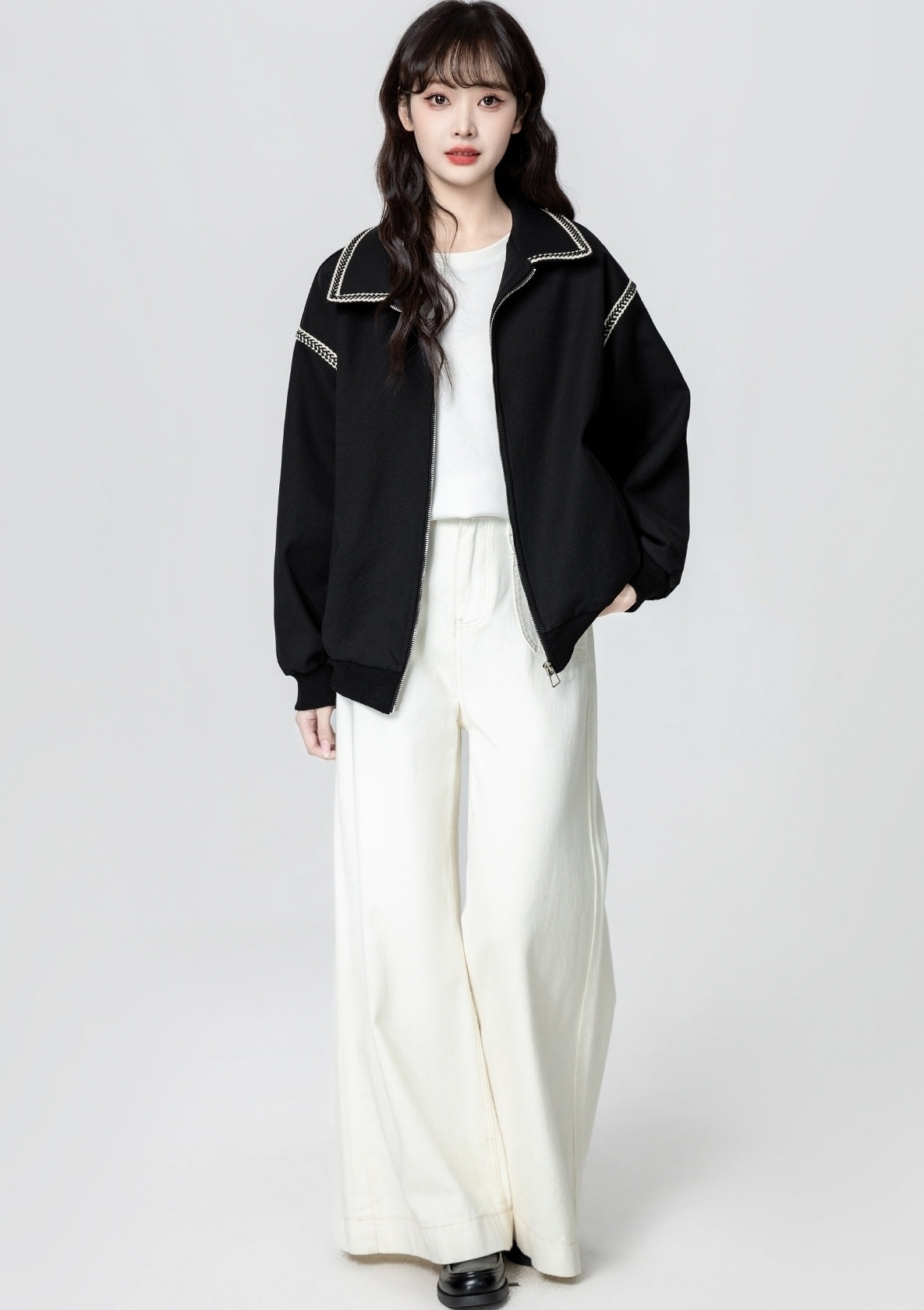 Black Casual Zip Up Baseball Jacket