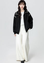 Black Casual Zip Up Baseball Jacket
