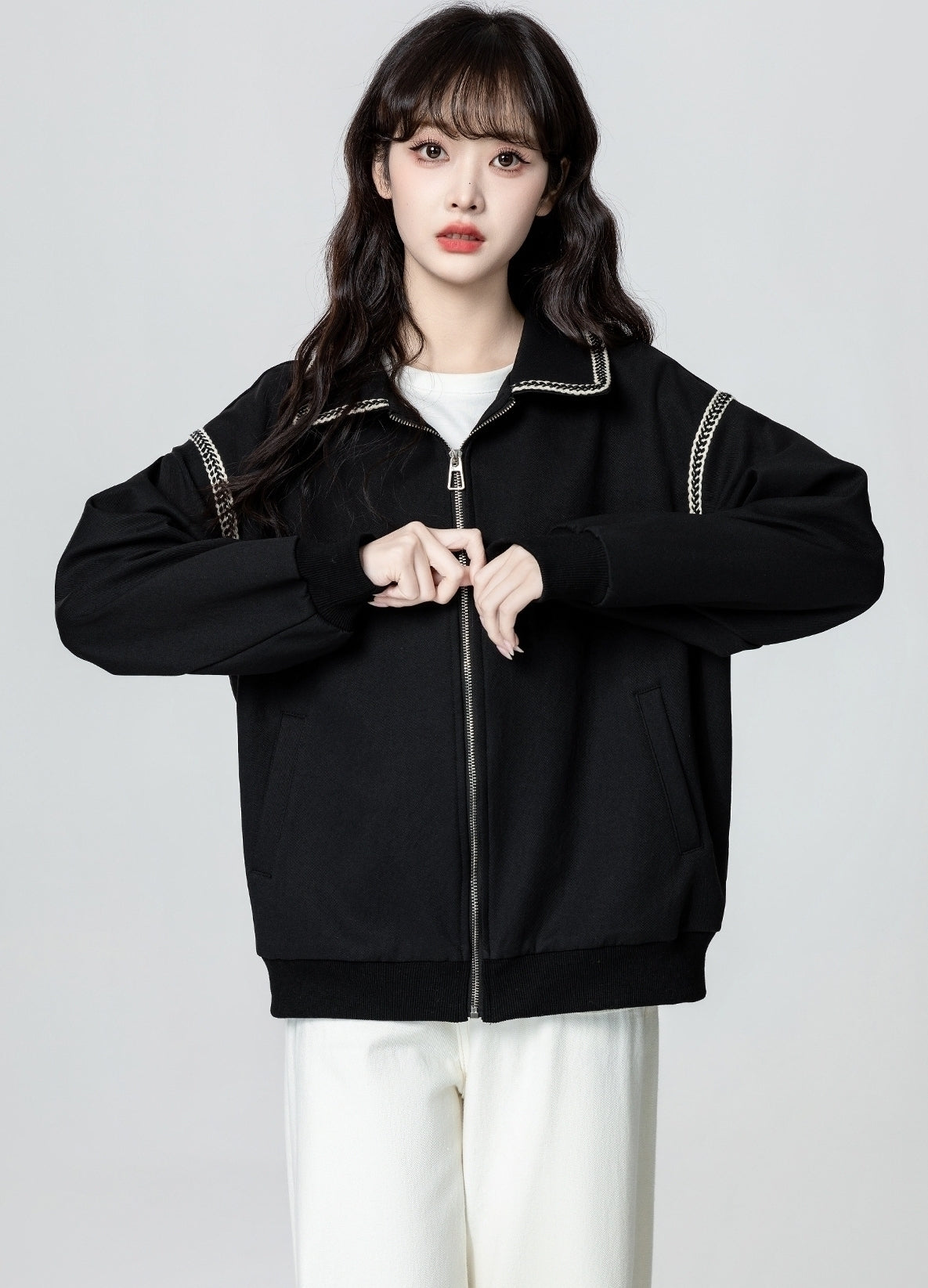 Black Casual Zip Up Baseball Jacket