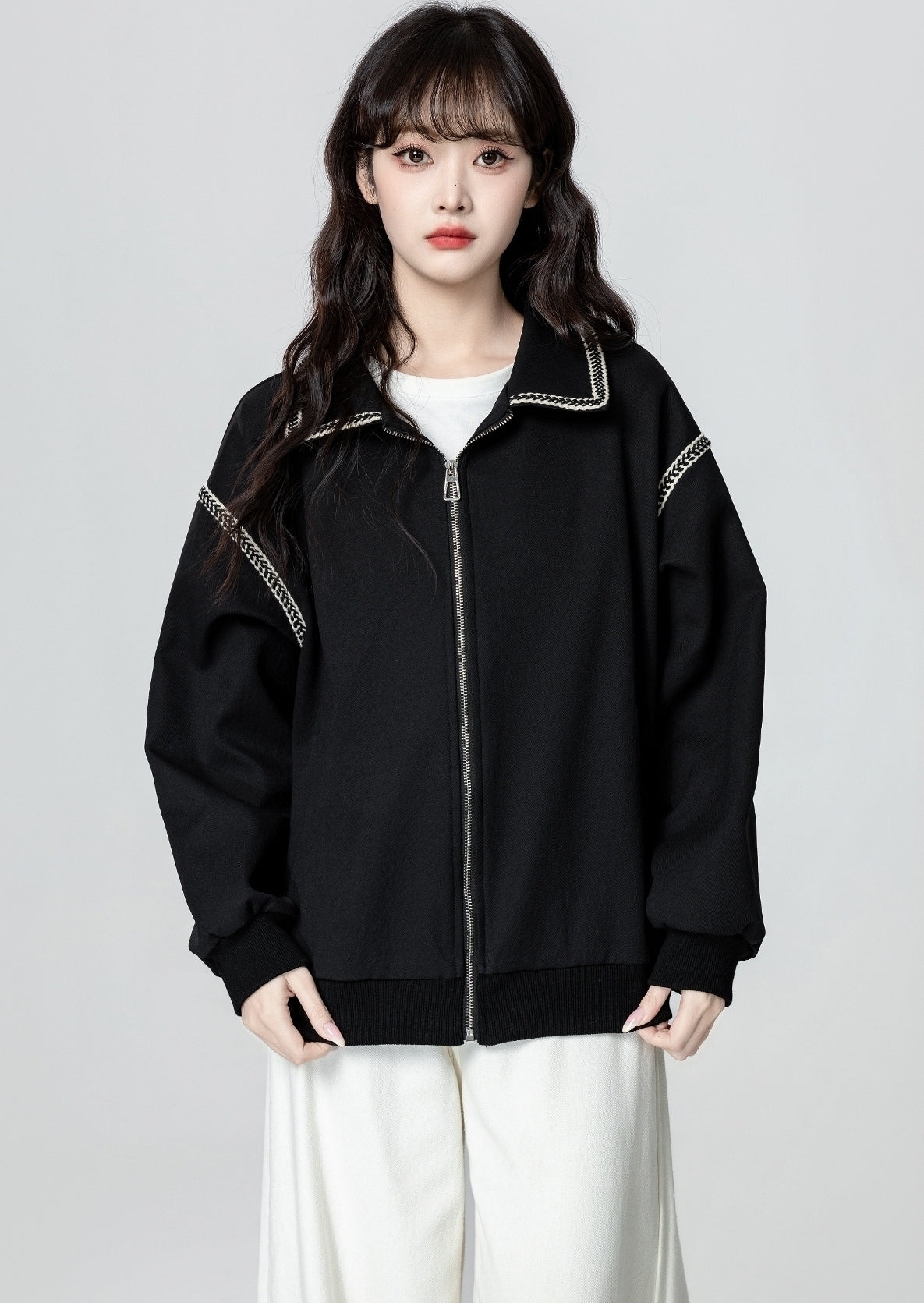 Black Casual Zip Up Baseball Jacket