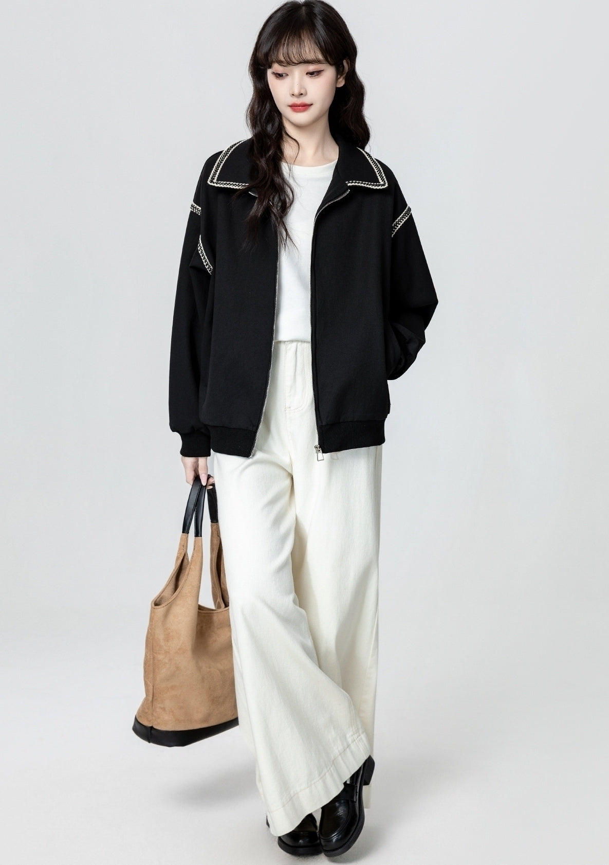 Black Casual Zip Up Baseball Jacket