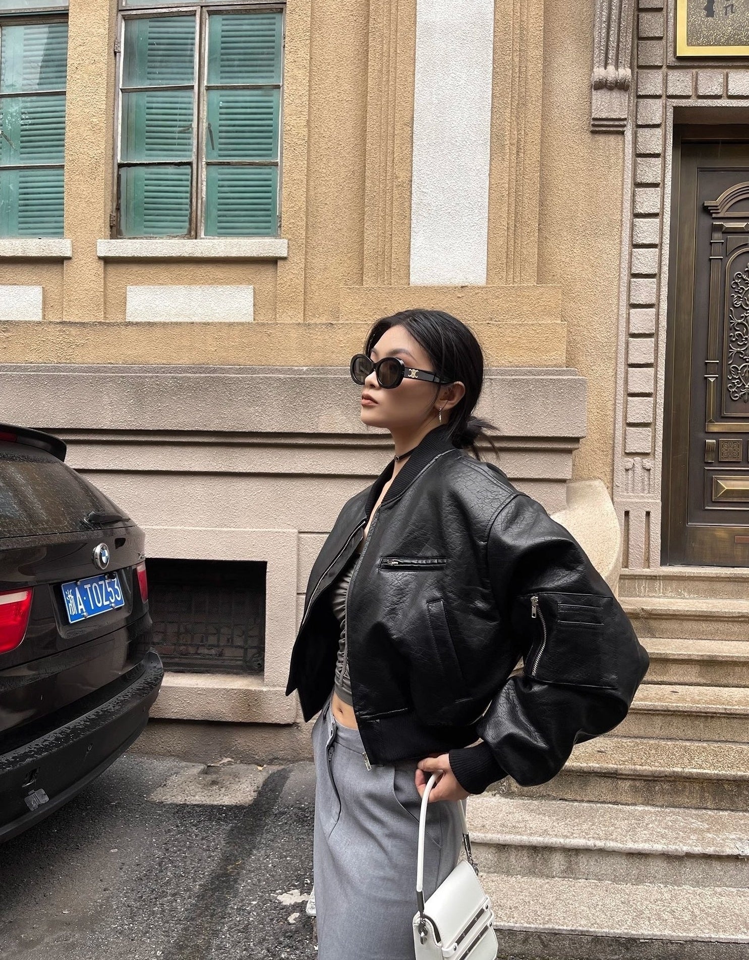 Black Chunky Faux Leather Short Biker Jacket