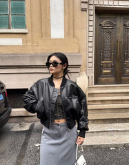 Black Chunky Faux Leather Short Biker Jacket