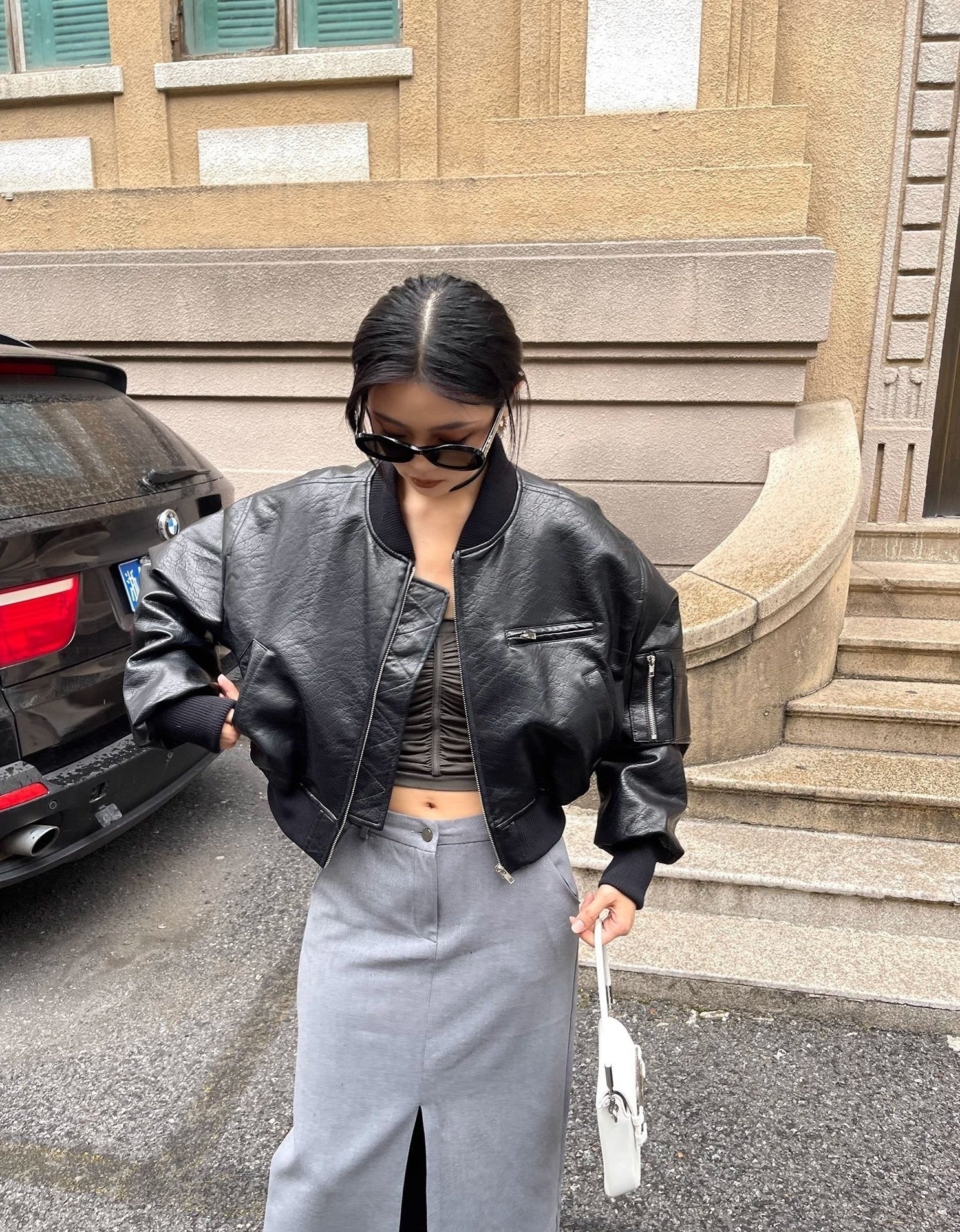 Black Chunky Faux Leather Short Biker Jacket
