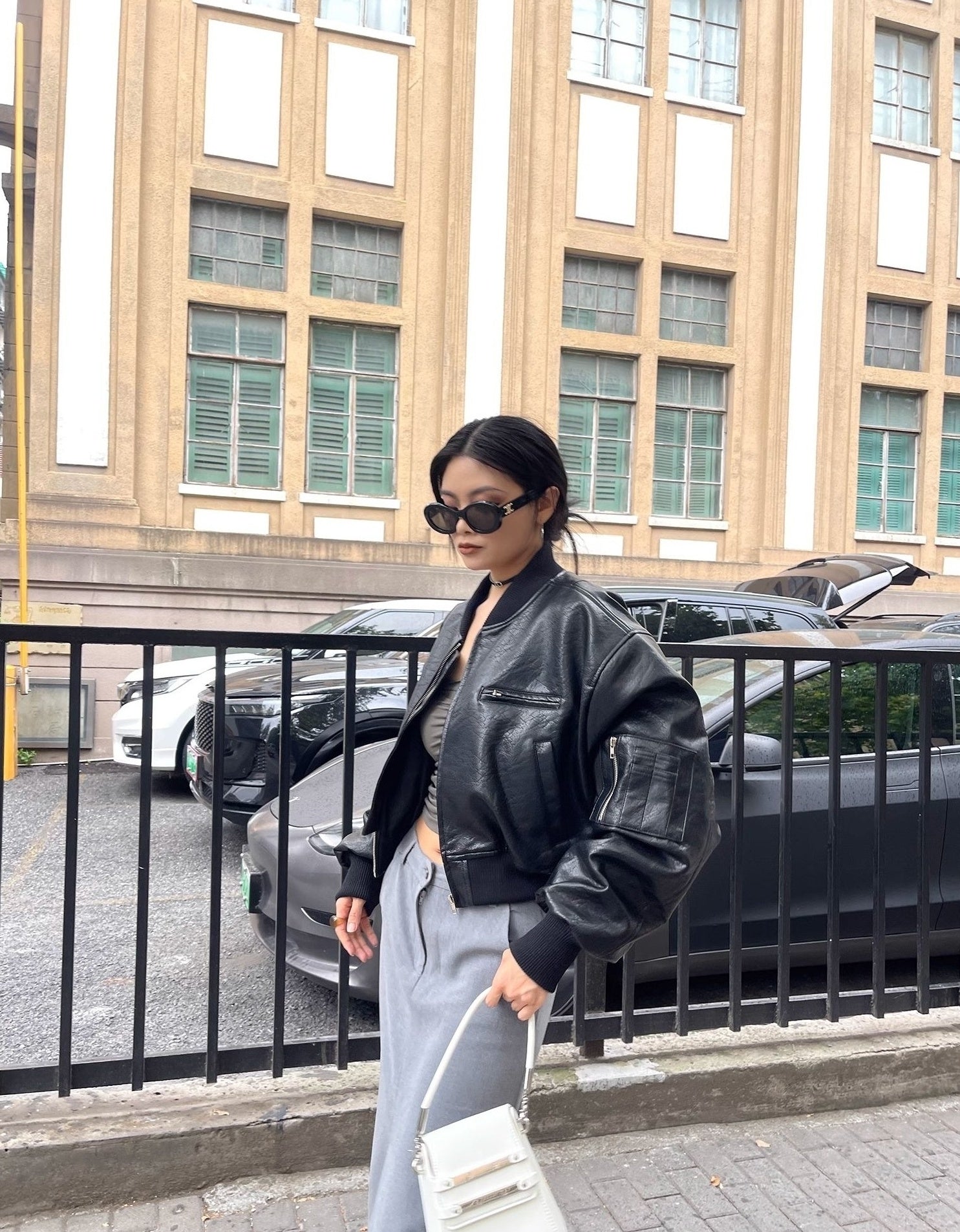 Black Chunky Faux Leather Short Biker Jacket