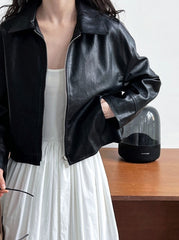 Black Classic Collared Faux Leather Jacket