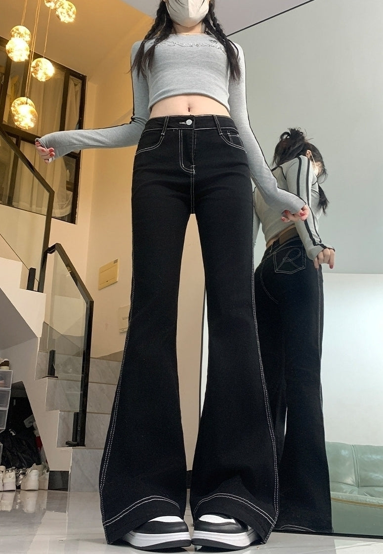 Black Classic Flare Stitch Jeans| Wonyoung