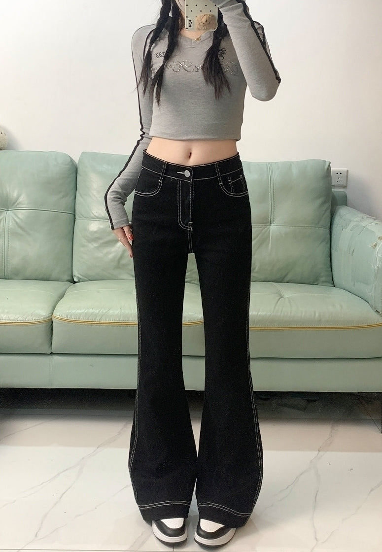 Black Classic Flare Stitch Jeans| Wonyoung