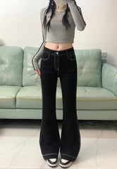 Black Classic Flare Stitch Jeans| Wonyoung