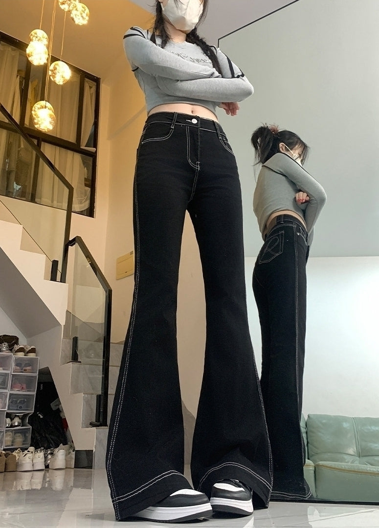 Black Classic Flare Stitch Jeans| Wonyoung