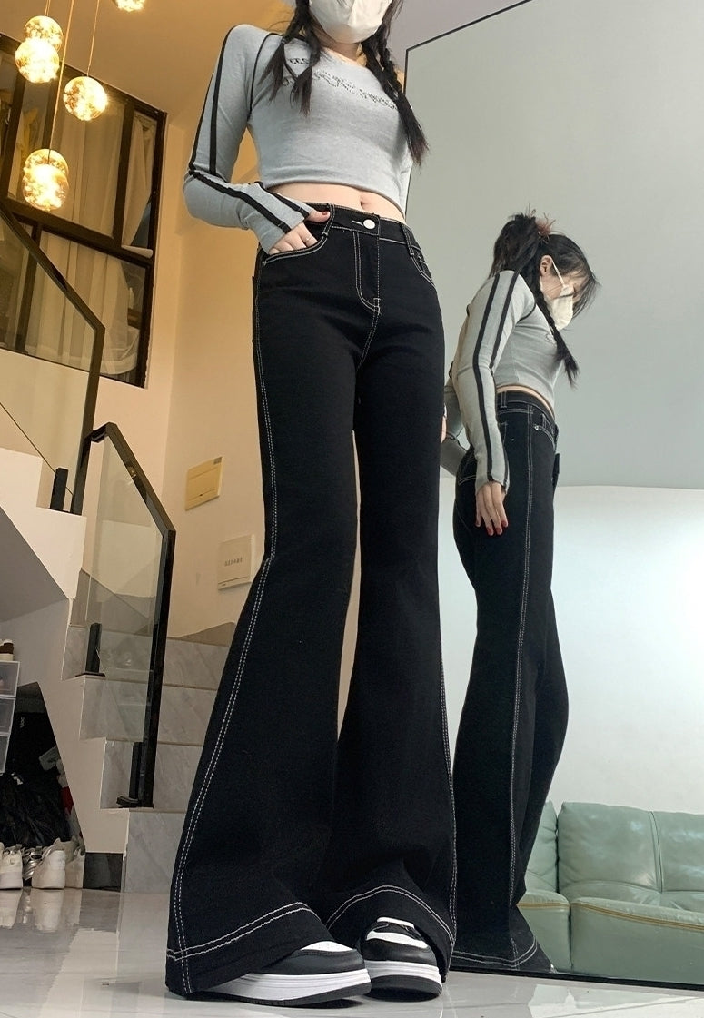 Black Classic Flare Stitch Jeans| Wonyoung