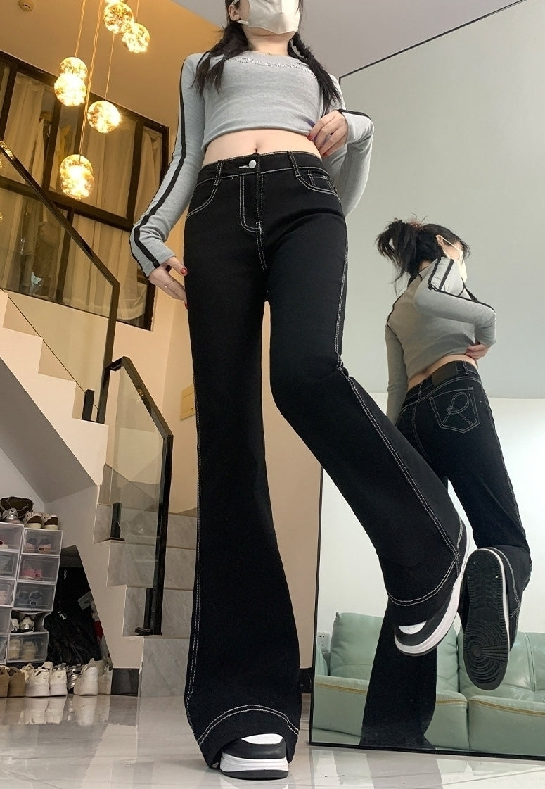 Black Classic Flare Stitch Jeans| Wonyoung