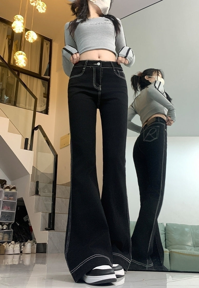 Black Classic Flare Stitch Jeans| Wonyoung