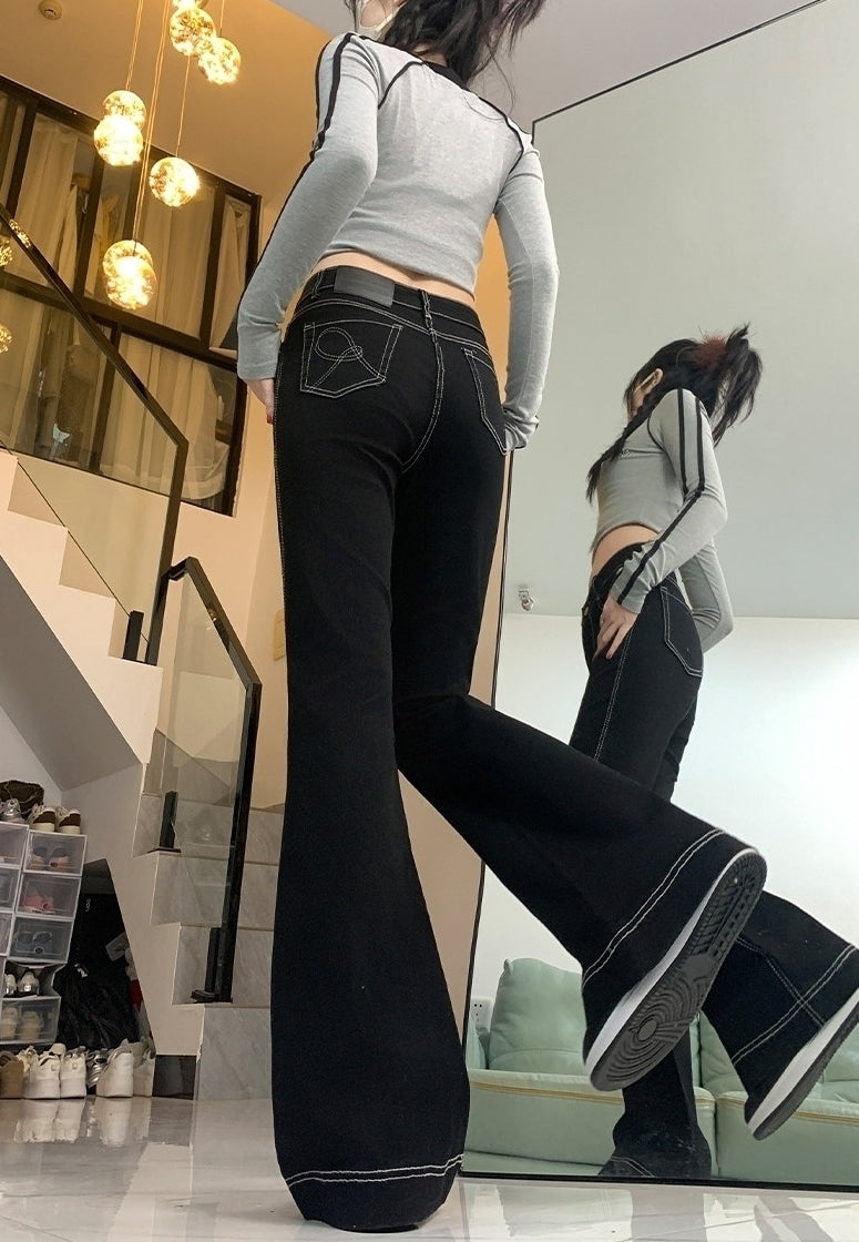 Black Classic Flare Stitch Jeans| Wonyoung