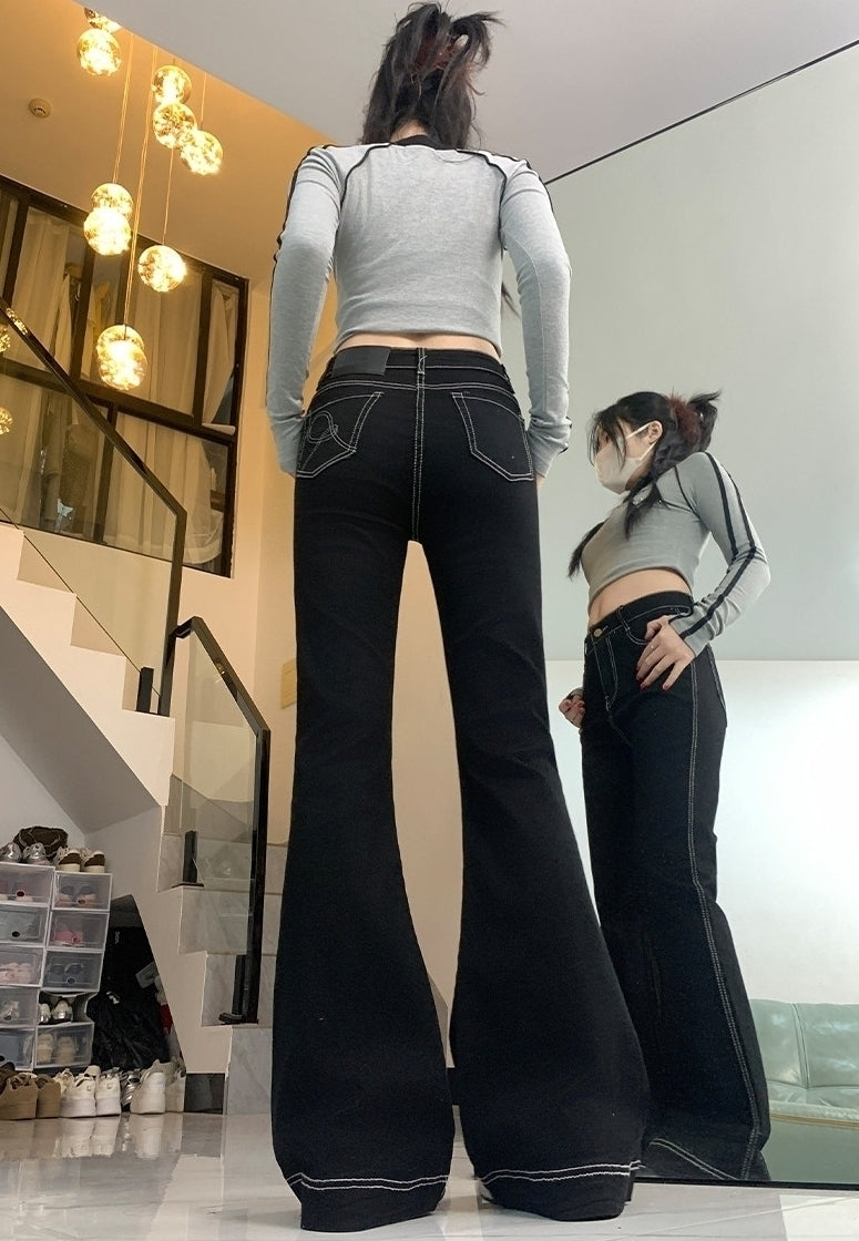 Black Classic Flare Stitch Jeans| Wonyoung