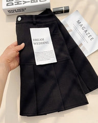Black Clean Line Pleated Mini Skirt