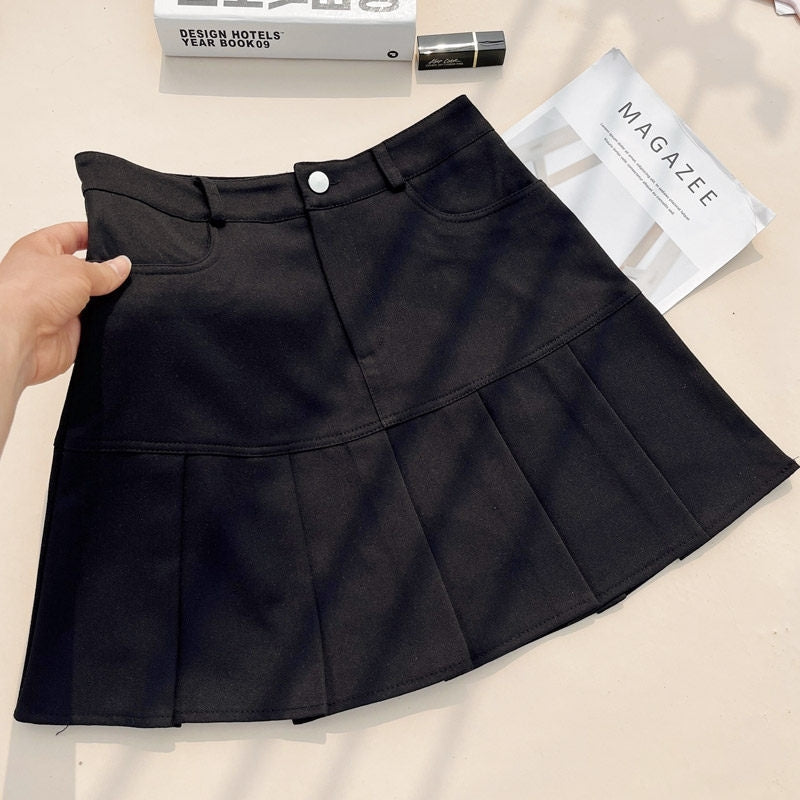 Black Clean Line Pleated Mini Skirt