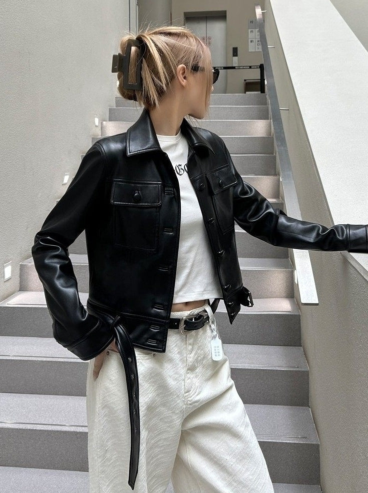 Black Clean Style Leather Jacket