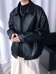 Black Collared Chic Faux Leather Jacket