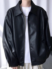 Black Collared Chic Faux Leather Jacket