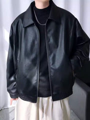 Black Collared Chic Faux Leather Jacket