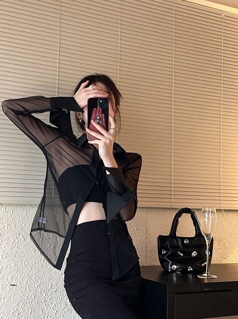 Black Collared Sheer Shirt