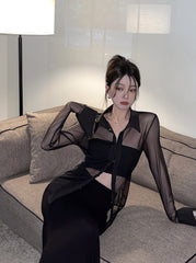 Black Collared Sheer Shirt