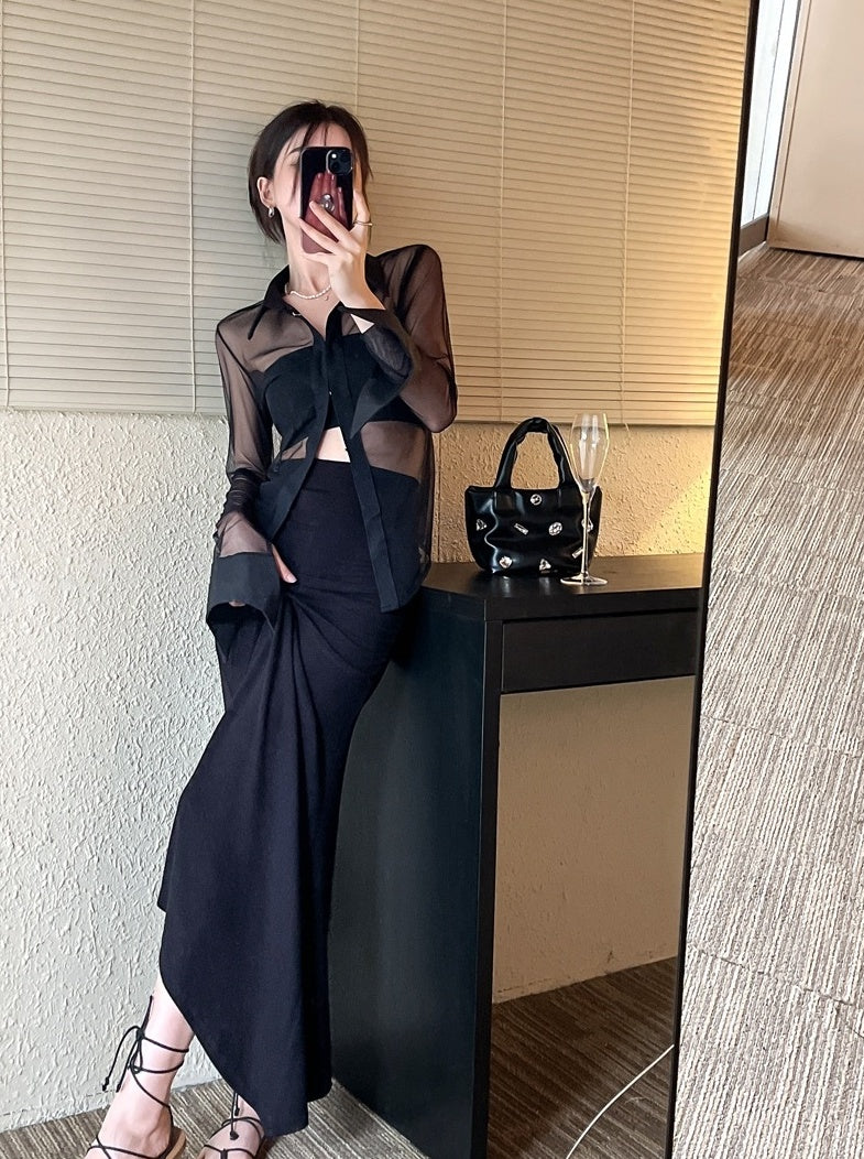 Black Collared Sheer Shirt