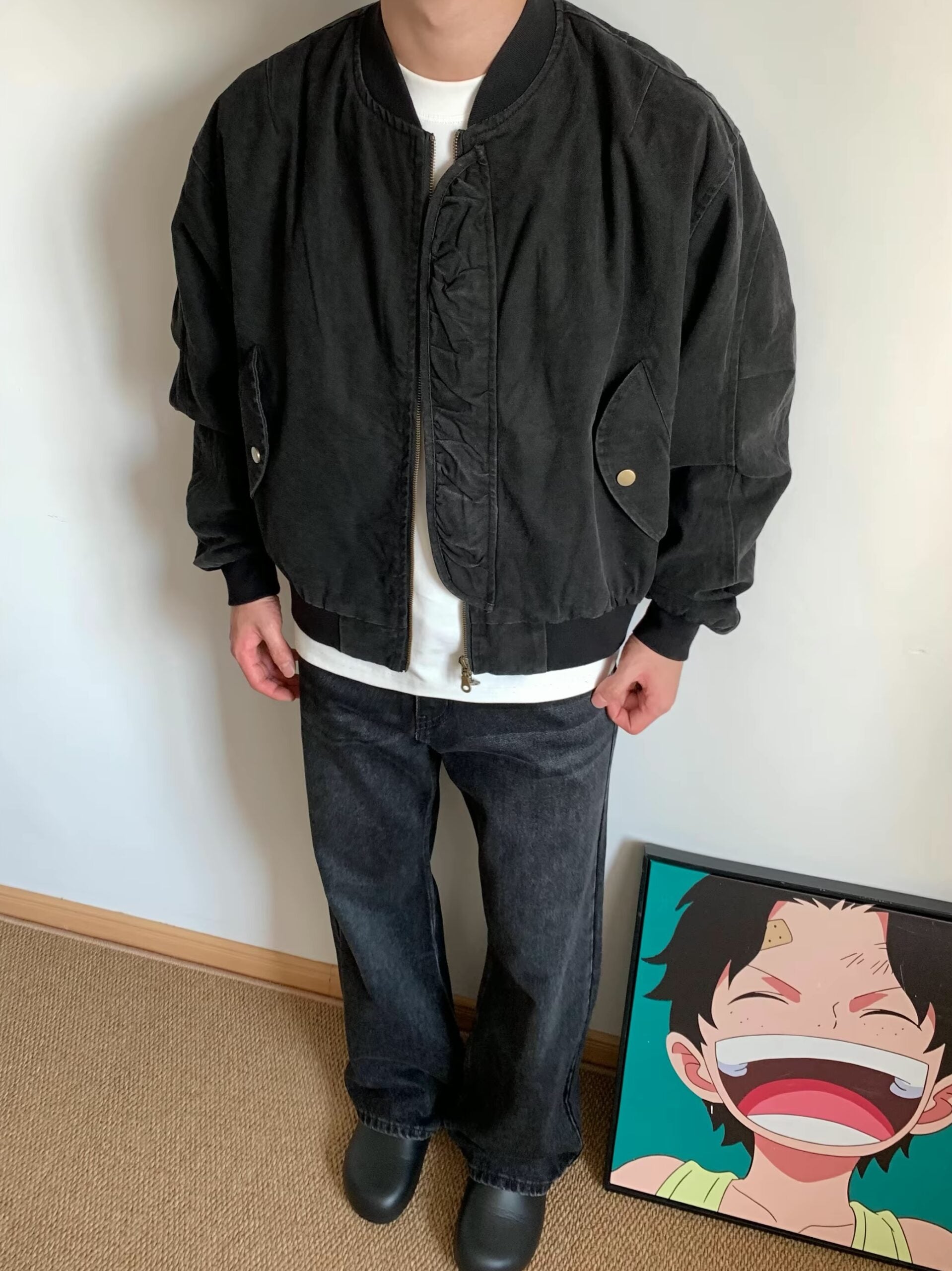 Black Collarless Utility Jacket