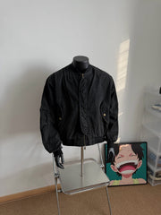 Black Collarless Utility Jacket