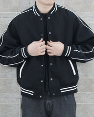Black Contrast Stripe Bomber Jacket
