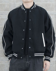 Black Contrast Stripe Bomber Jacket