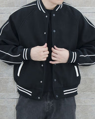 Black Contrast Stripe Bomber Jacket