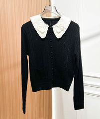 Black Contrasting Ruffled Collar Cardigan