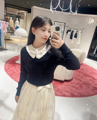 Black Contrasting Ruffled Collar Cardigan