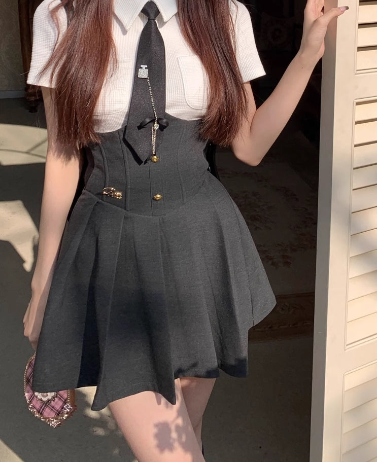Black Corset Style Pleated Skirt