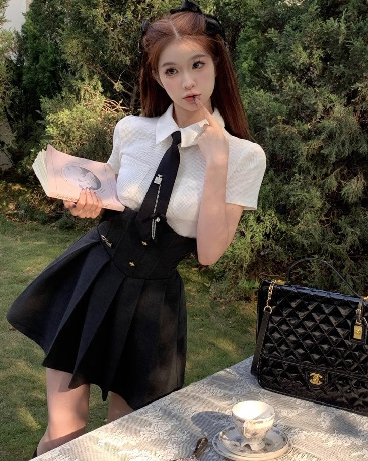 Black Corset Style Pleated Skirt