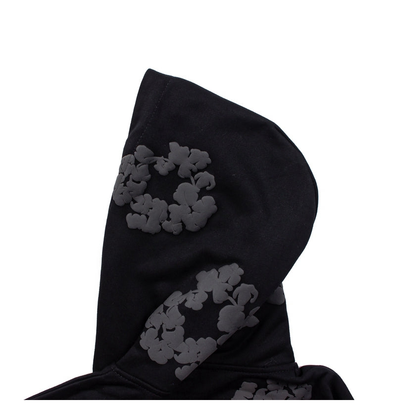 Black Cotton Wreath Hoodie